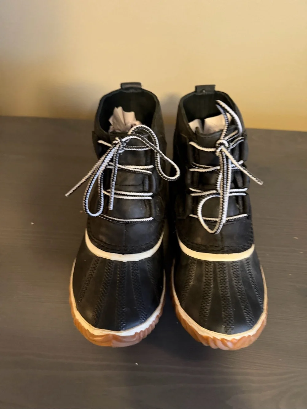 Black Lace-Up Duck Boots with Gum Sole